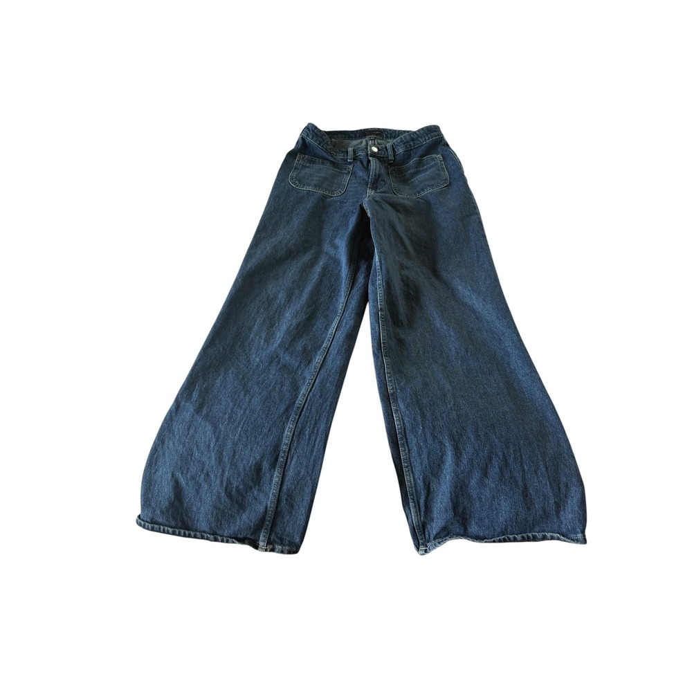 Free Assembly Womens High Rise Wide Leg Patch Pocket Jeans Dark Wash Blue Sz 6